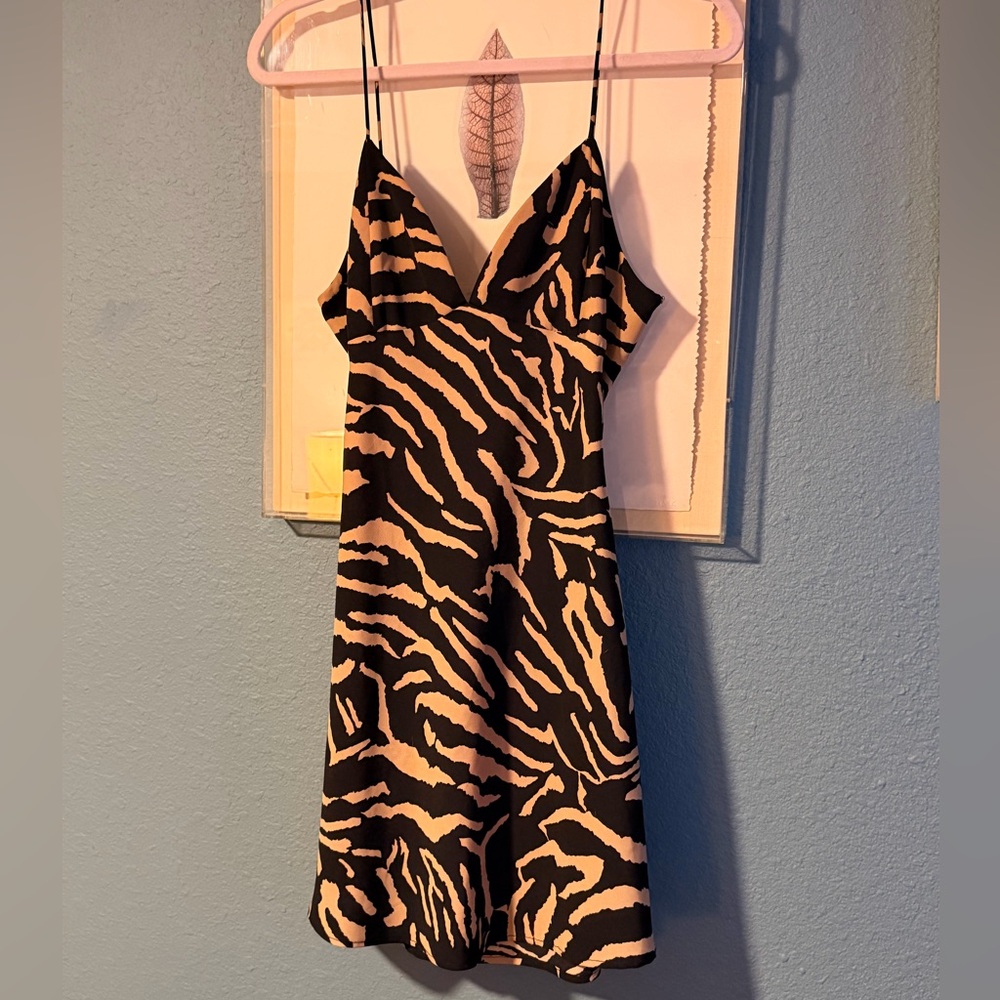 Lovely Day Black and Cream Zebra-Print Strapless Slip Dress